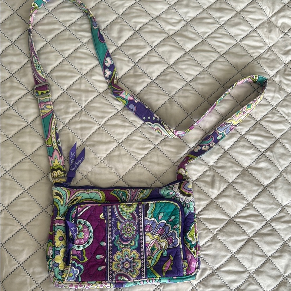 Vera Bradley Purple and Green Crossbody Bag Quilted Fabric